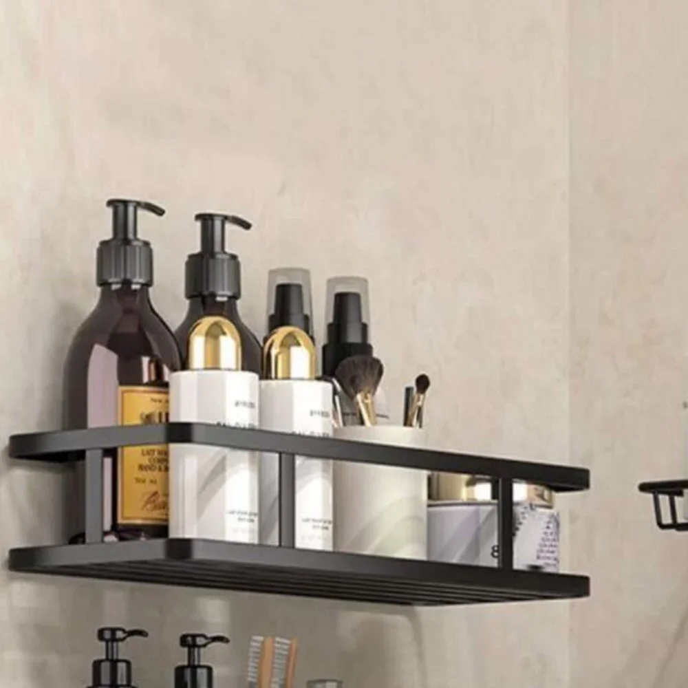 NEW BLACK HEAVY DUTY METAL SHOWER WALL SHELF SUCTION CUP HOOK ATTACHMENT